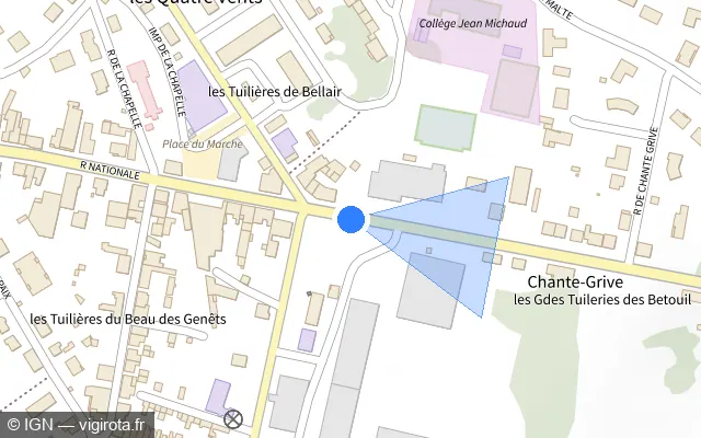 Vue plan de l'emplacement du radar de feu rouge à Terres-de-Haute-Charente