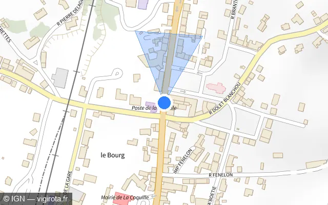Vue plan de l'emplacement du radar de feu rouge à La Coquille