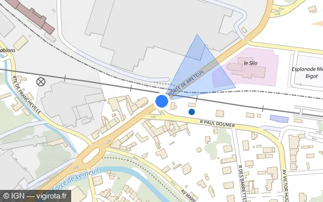 Vue plan de l'emplacement du radar de passage à niveau à Bâlines