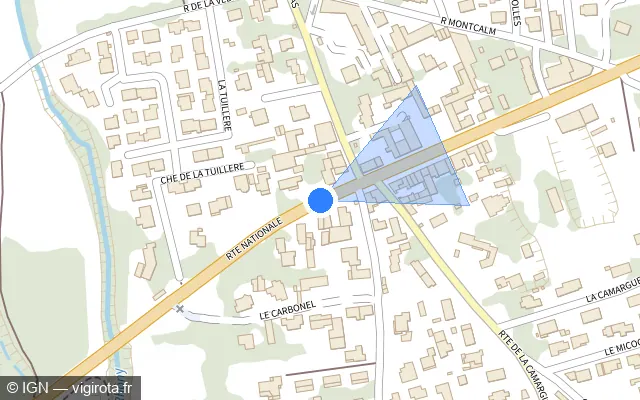 Vue plan de l'emplacement du radar de feu rouge à Codognan