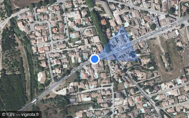 Vue satellite de l'emplacement du radar de feu rouge à Codognan