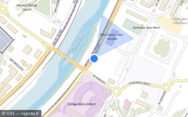 Vue plan de l'emplacement du radar de feu rouge à Alès