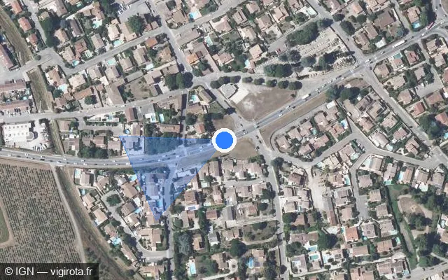 Vue satellite de l'emplacement du radar de feu rouge à Caissargues