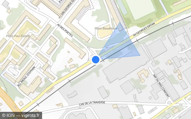 Vue plan de l'emplacement du radar de feu rouge à Nîmes