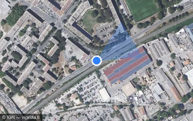 Vue satellite de l'emplacement du radar de feu rouge à Nîmes