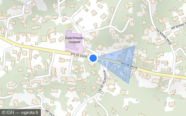 Vue plan de l'emplacement du radar de feu rouge à Nîmes