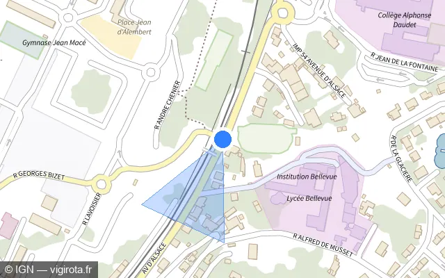 Vue plan de l'emplacement du radar de feu rouge à Alès
