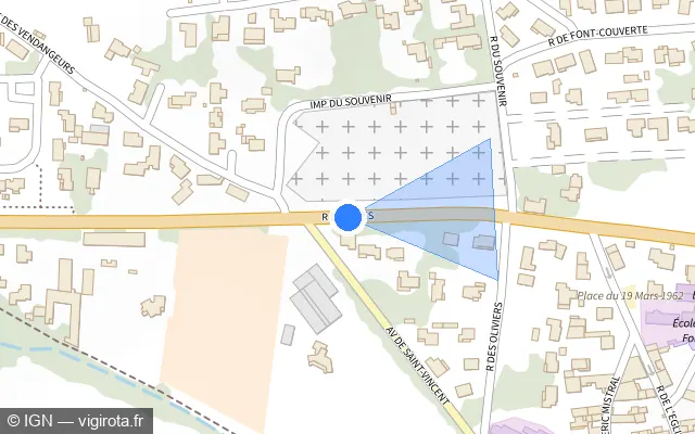 Vue plan de l'emplacement du radar de feu rouge à Jonquières-Saint-Vincent