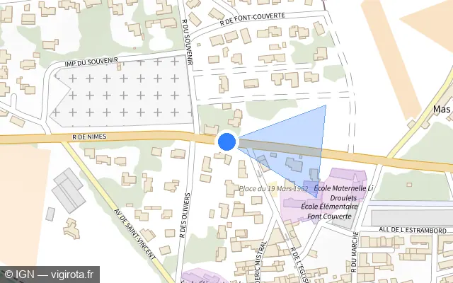 Vue plan de l'emplacement du radar de feu rouge à Jonquières-Saint-Vincent
