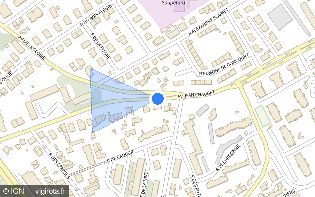 Vue plan de l'emplacement du radar de feu rouge à Balma