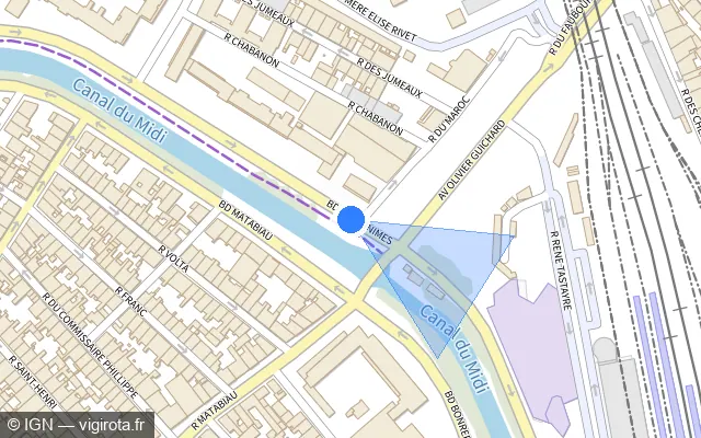 Vue plan de l'emplacement du radar de feu rouge à Toulouse