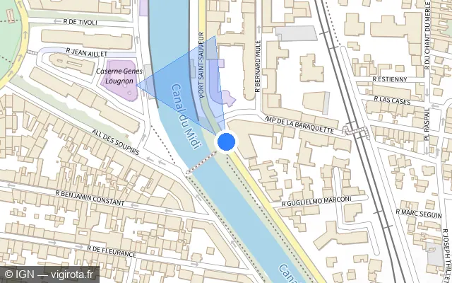 Vue plan de l'emplacement du radar de feu rouge à Toulouse