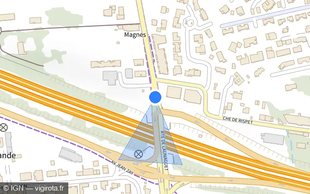 Vue plan de l'emplacement du radar de feu rouge à Launaguet