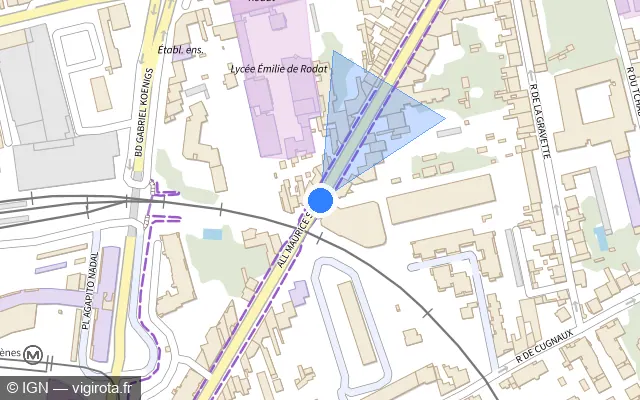 Vue plan de l'emplacement du radar de passage à niveau à Toulouse