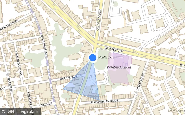 Vue plan de l'emplacement du radar de feu rouge à Talence