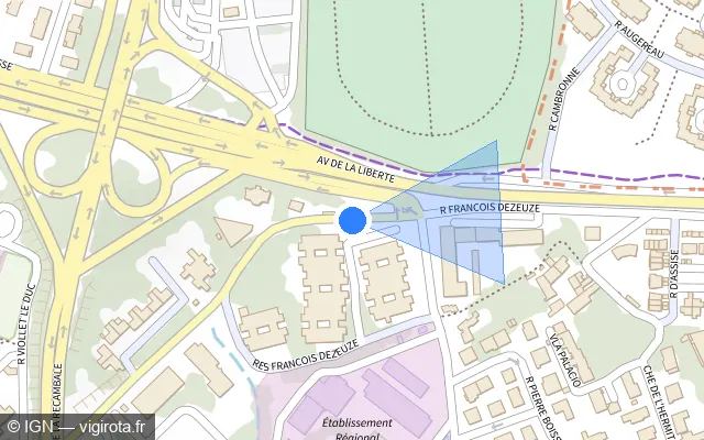 Vue plan de l'emplacement du radar de feu rouge à Montpellier
