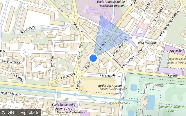 Vue plan de l'emplacement du radar de feu rouge à Montpellier