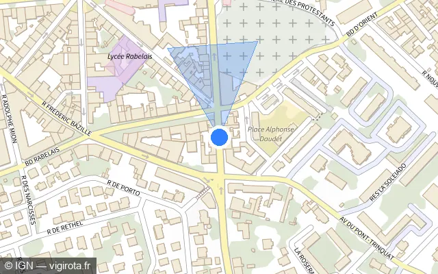 Vue plan de l'emplacement du radar de feu rouge à Montpellier