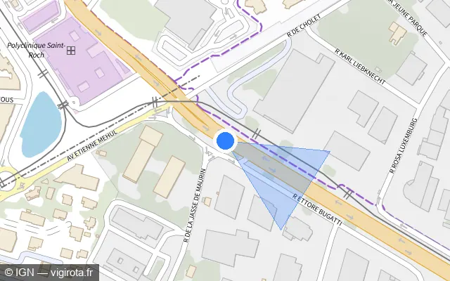 Vue plan de l'emplacement du radar de feu rouge à Saint-Jean-de-Védas