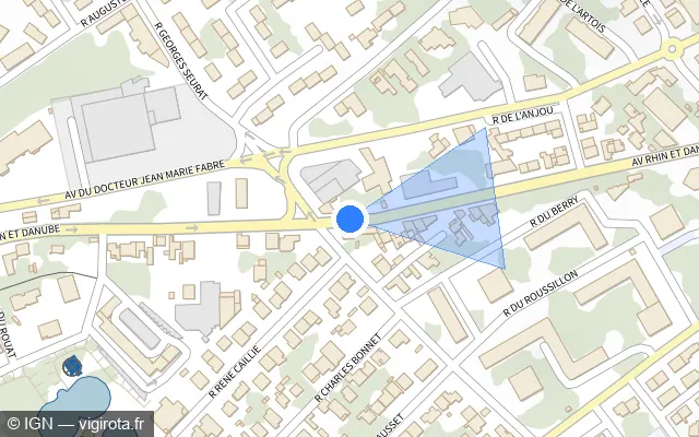 Vue plan de l'emplacement du radar de feu rouge à Béziers