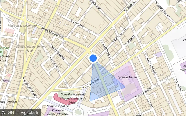 Vue plan de l'emplacement du radar de feu rouge à Béziers