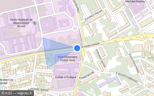 Vue plan de l'emplacement du radar de feu rouge à Béziers