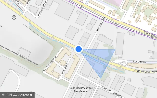 Vue plan de l'emplacement du radar de feu rouge à Montpellier