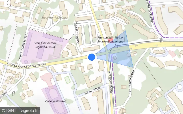 Vue plan de l'emplacement du radar de feu rouge à Montpellier