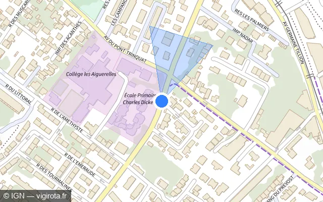 Vue plan de l'emplacement du radar de feu rouge à Montpellier