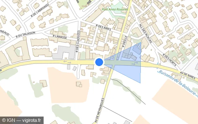 Vue plan de l'emplacement du radar de feu rouge à Vendargues