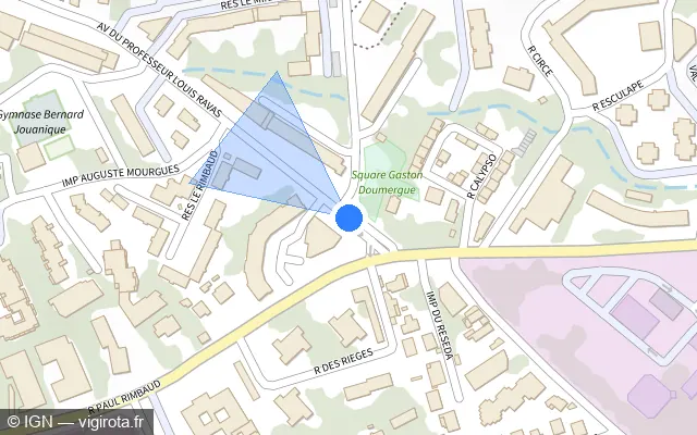 Vue plan de l'emplacement du radar de feu rouge à Montpellier