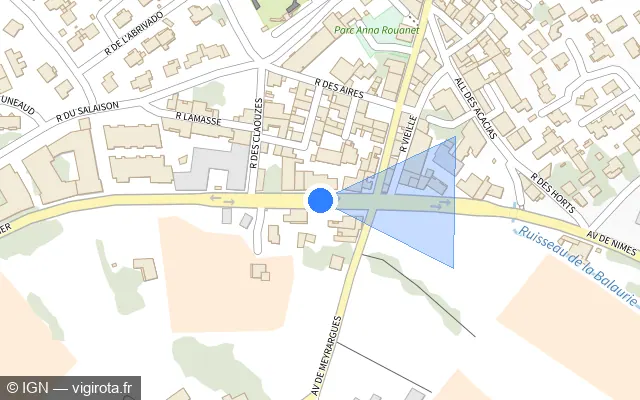 Vue plan de l'emplacement du radar de feu rouge à Vendargues