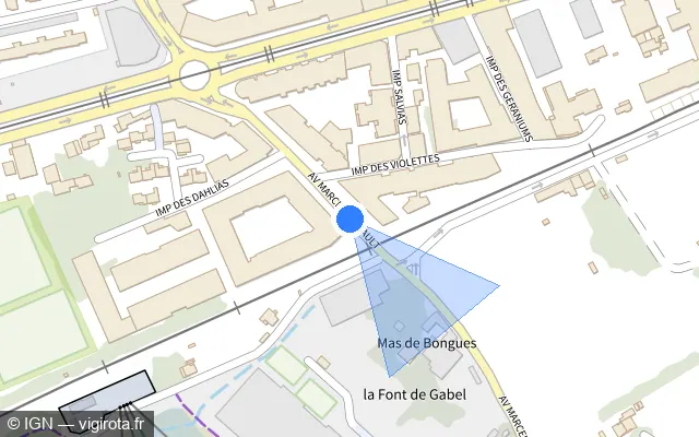 Vue plan de l'emplacement du radar de passage à niveau à Castelnau-le-Lez