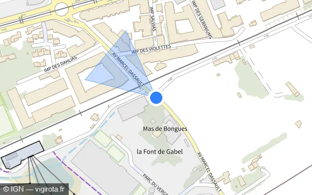 Vue plan de l'emplacement du radar de passage à niveau à Castelnau-le-Lez
