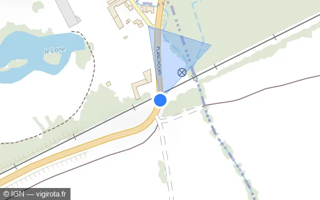Vue plan de l'emplacement du radar de passage à niveau à Bréhémont