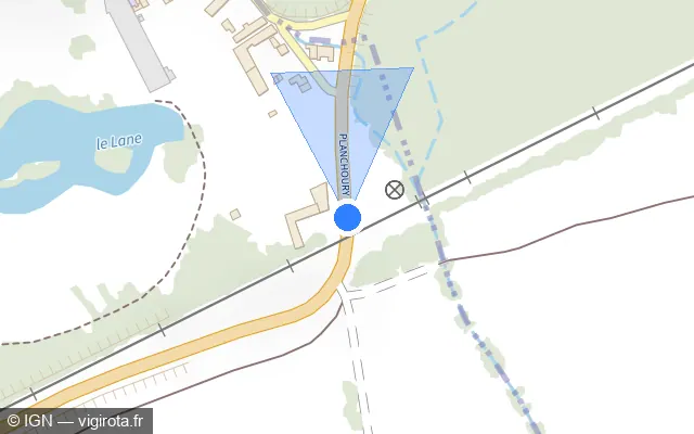 Vue plan de l'emplacement du radar de passage à niveau à Bréhémont