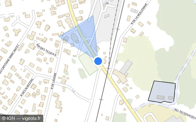 Vue plan de l'emplacement du radar de passage à niveau à Rion-des-Landes