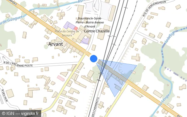 Vue plan de l'emplacement du radar de passage à niveau à Vergongheon