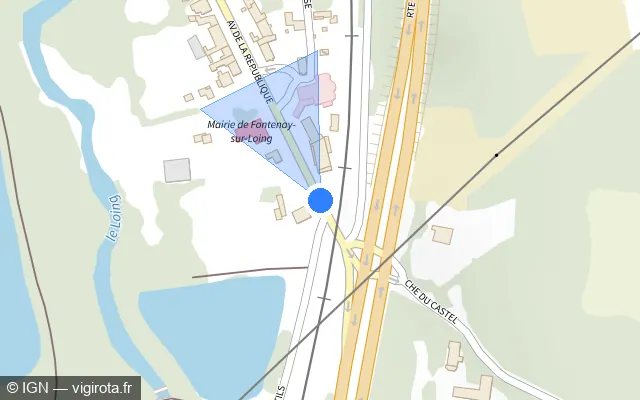 Vue plan de l'emplacement du radar de passage à niveau à Fontenay-sur-Loing