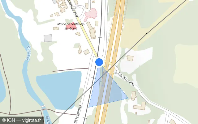 Vue plan de l'emplacement du radar de passage à niveau à Fontenay-sur-Loing