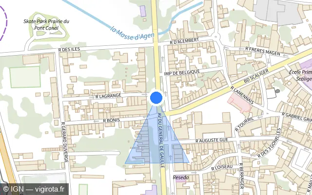 Vue plan de l'emplacement du radar de feu rouge à Agen