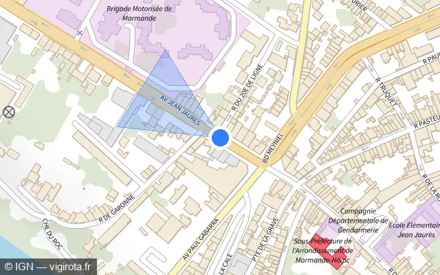 Vue plan de l'emplacement du radar de feu rouge à Marmande