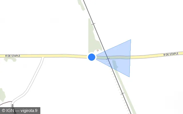 Vue plan de l'emplacement du radar de passage à niveau à Hondeghem