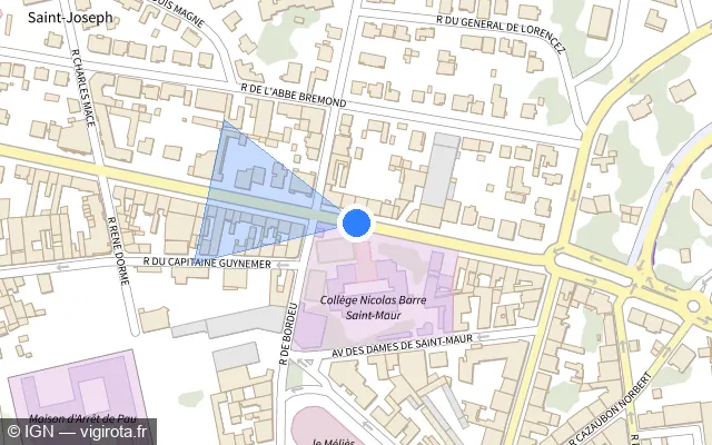 Vue plan de l'emplacement du radar de feu rouge à Billère