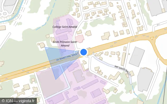 Vue plan de l'emplacement du radar de feu rouge à Anglet