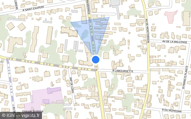 Vue plan de l'emplacement du radar de feu rouge à Billère