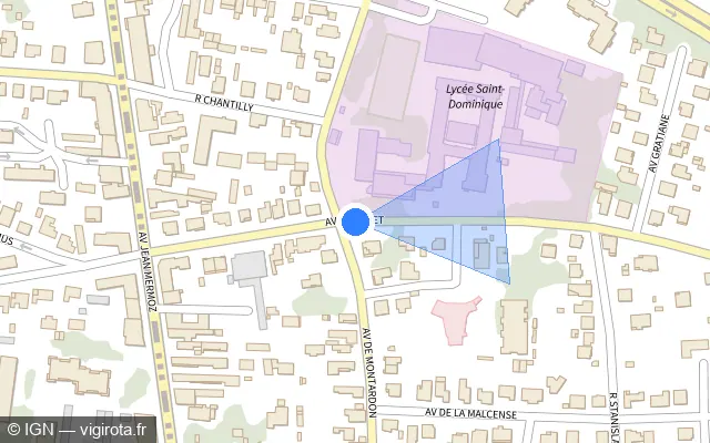 Vue plan de l'emplacement du radar de feu rouge à Billère