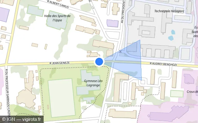 Vue plan de l'emplacement du radar de feu rouge à Pau