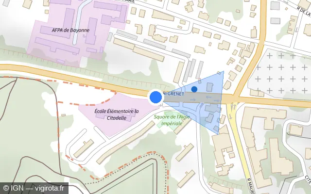 Vue plan de l'emplacement du radar de feu rouge à Bayonne