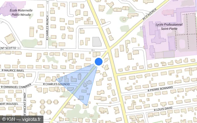 Vue plan de l'emplacement du radar de feu rouge à Tarbes